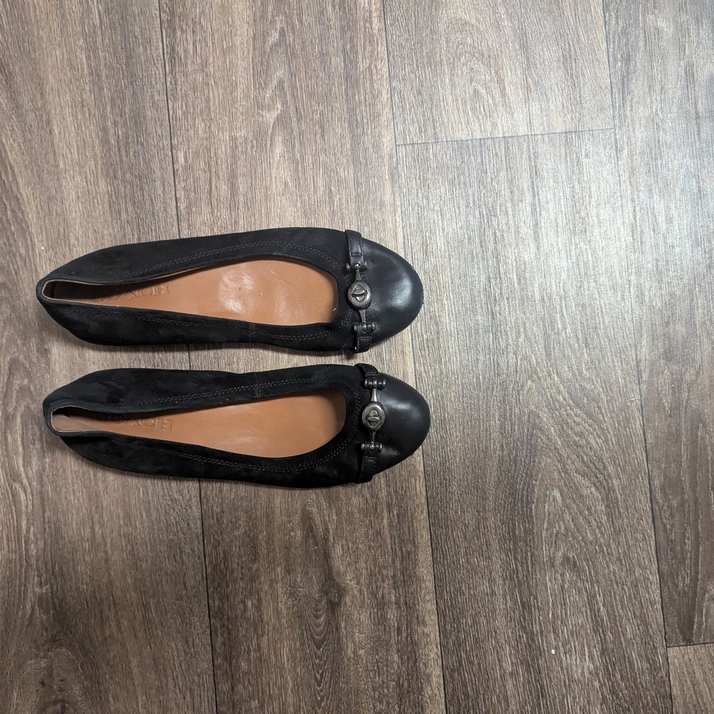 Coach Black Leather Flats with Buckle Detail